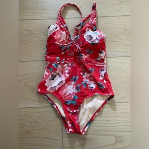 Kona Sol Red Floral One Piece Swimsuit